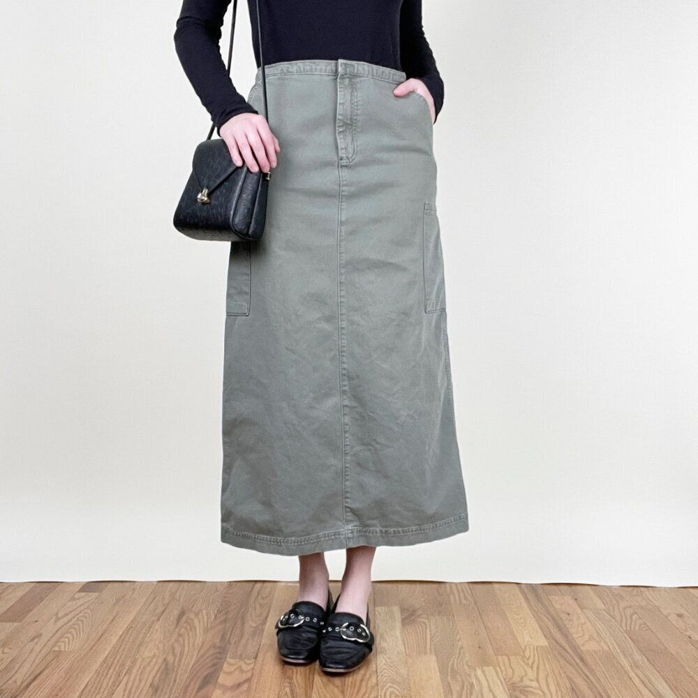 Vintage 90s Y2K Cargo Midi Maxi Skirt Column Straight Utility Grunge Punk Army